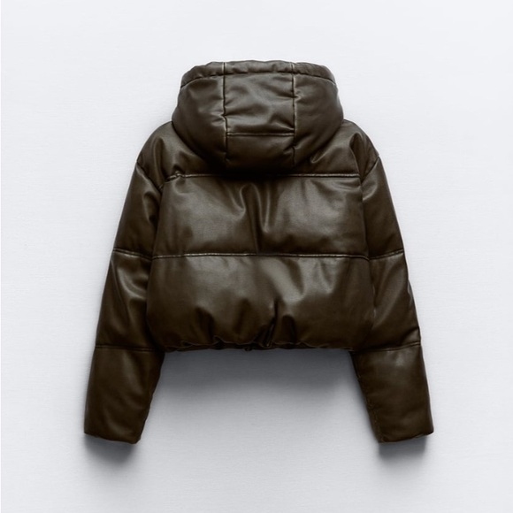 Zara FAUX LEATHER CROPPED PUFFER ANORAK. Brown. Sizes XS, S. New with Tags. - Picture 6 of 7